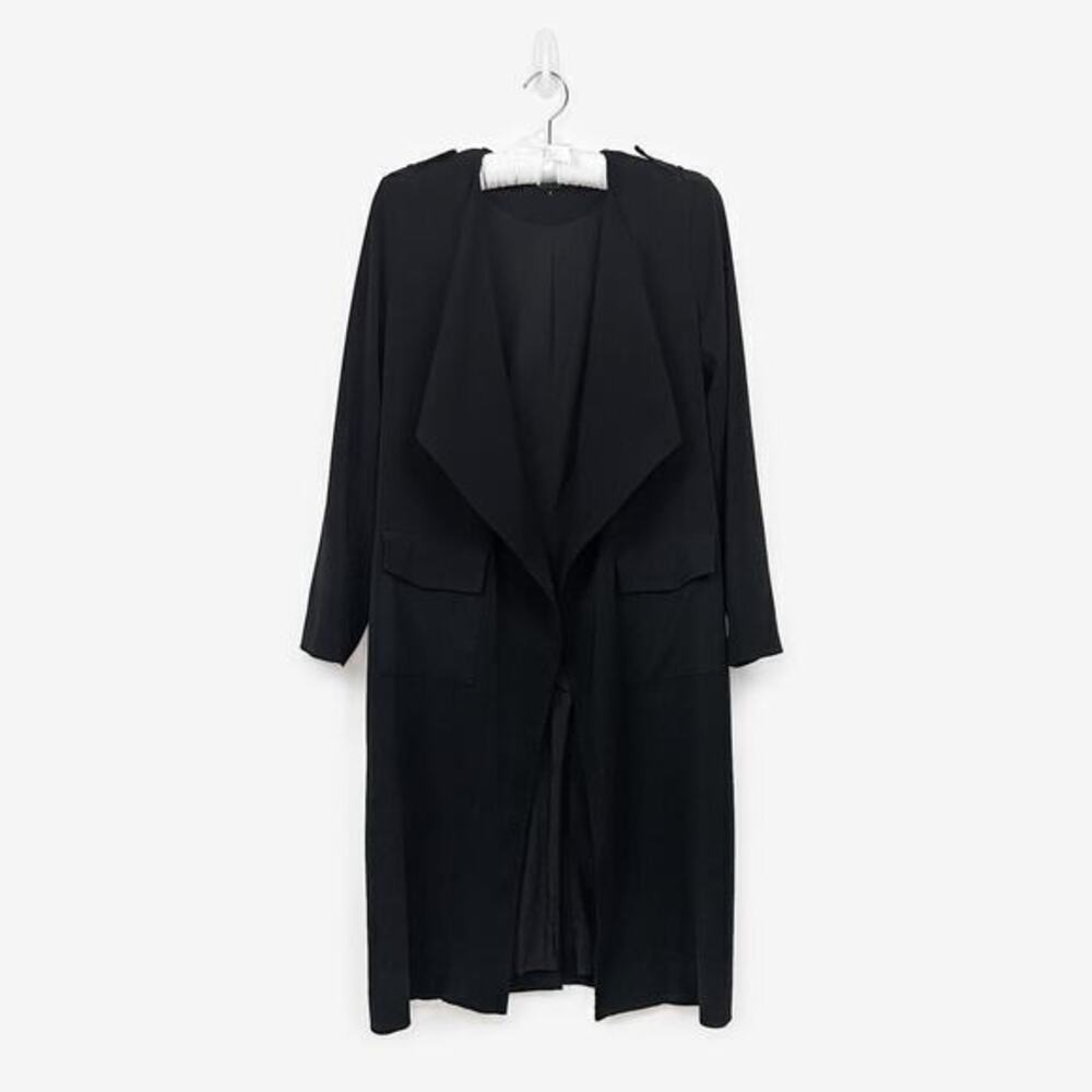 Badgley Mischka Trench Coat Size 2 Black Classic Elegant Minimalist Quiet Luxury